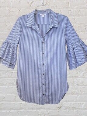 'Ella Moss' maternity blouse bell sleeves blue & white stripes, boyfriend cut, S